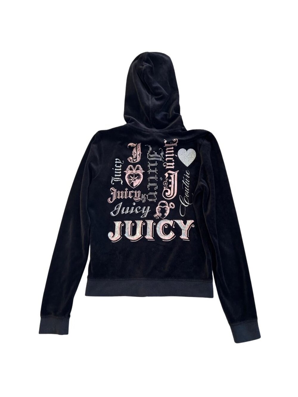 Juicy Couture Y2K Womens Sz L Velour Full-Zip Hoodie With Rhinestone Logo